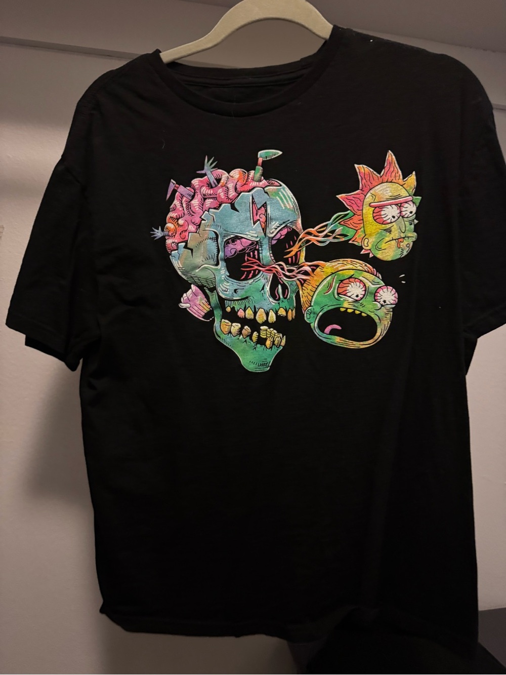 Rick and Morty Neon Skull Graphic Tee - Men Short Sleeve